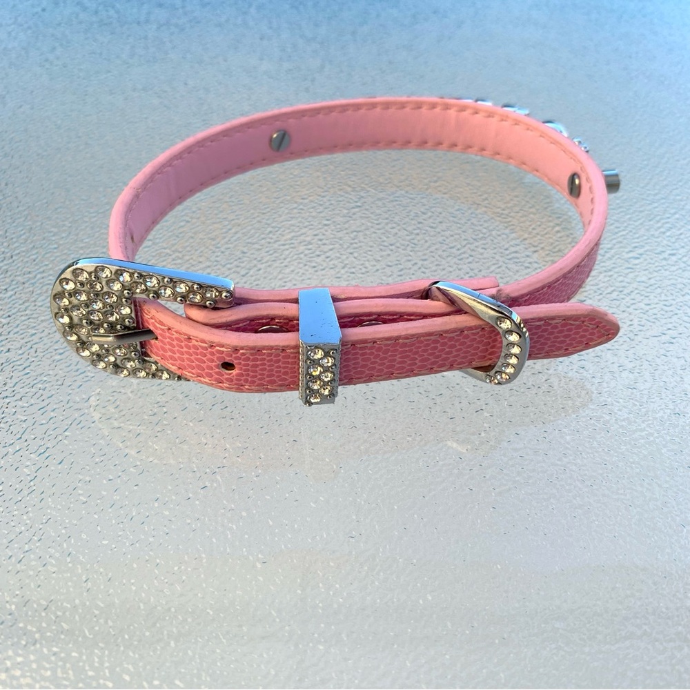 Personalized CAYENNE Pink Dog Collar with Rhinestone Letters and Buckle ~ Small - Picture 2 of 8